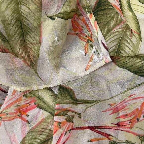 BCBGeneration Maxi Dress Large Womens Tropical Green Overlay Tiered Open Back - Picture 11 of 12